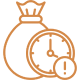 Money bag and clock with exclamation mark.