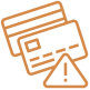 Credit cards with warning symbol icon.