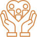 Hands holding heart with people inside.