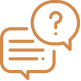 Speech and question bubble icons, orange outline.