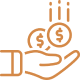 Hand with falling coins and dollar signs.