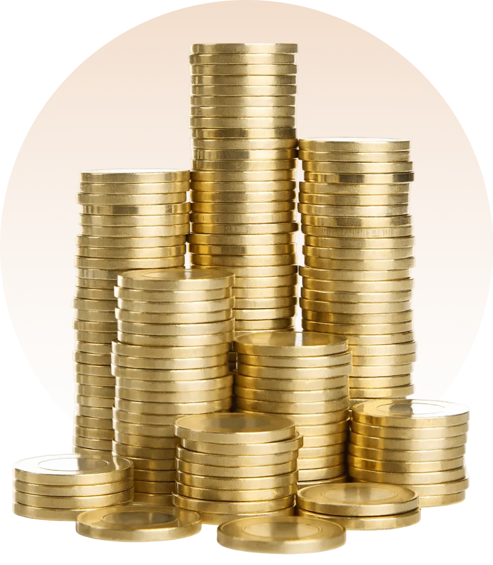 Stacks of shiny gold coins.